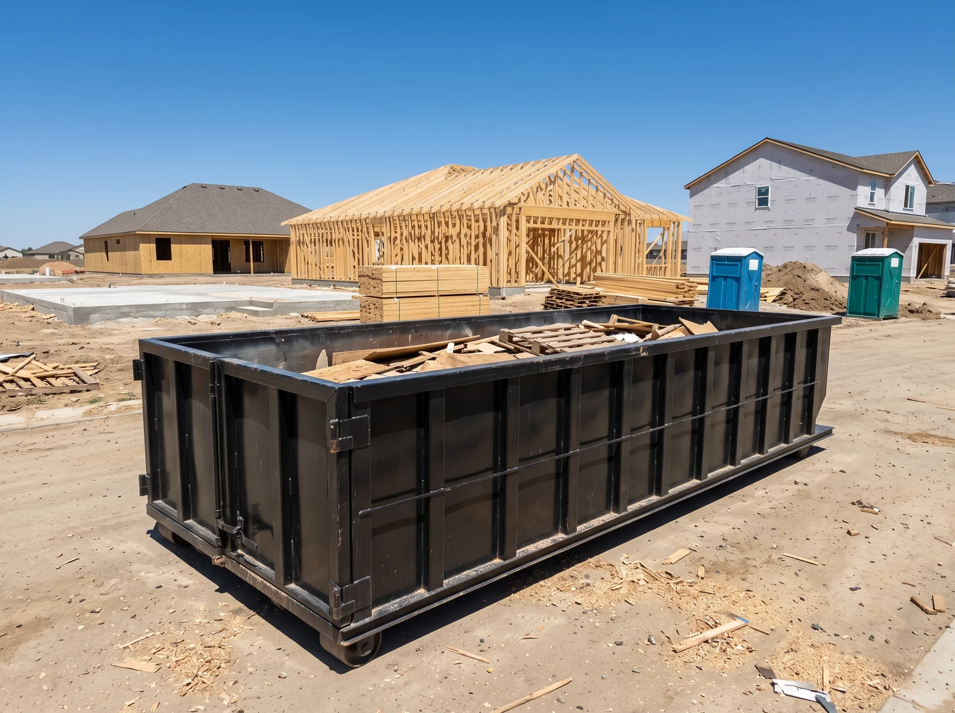 Roll-off dumpster at a construction project